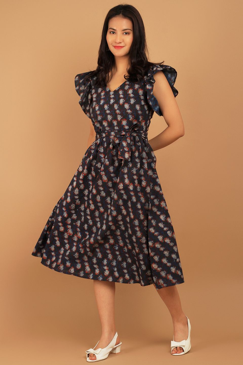 Bagru Blue Cotton Mini Dress