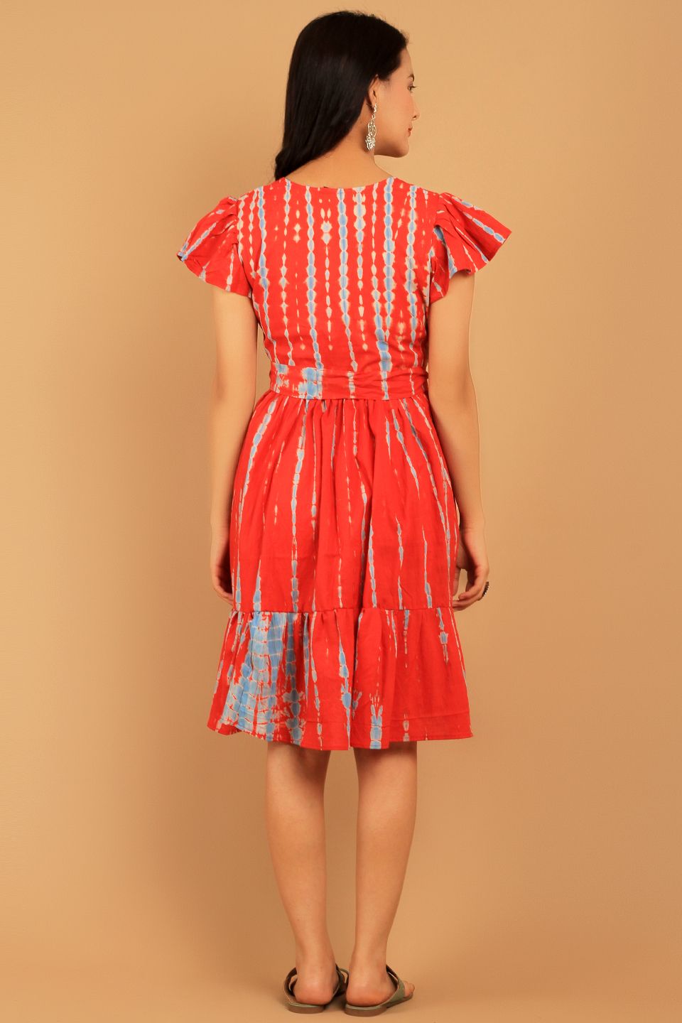 Bagru Red Cotton Mini Dress