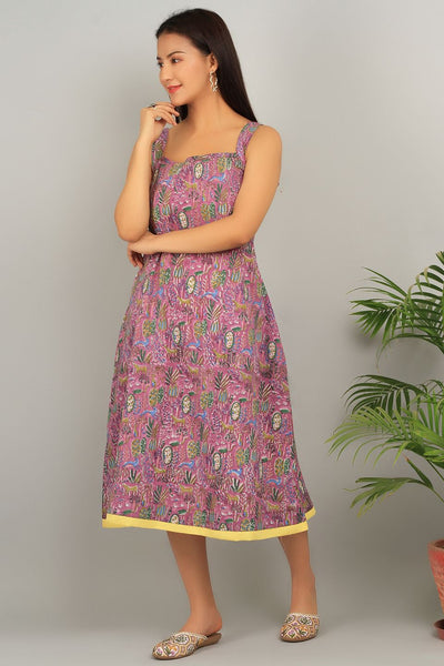 Bagru Purple Cotton Midi Dress
