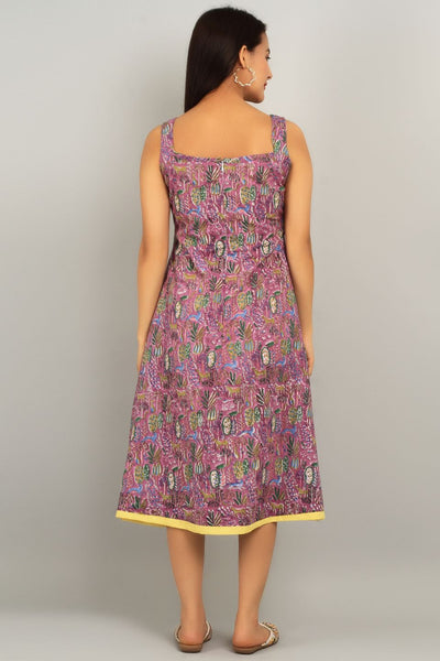 Bagru Purple Cotton Midi Dress