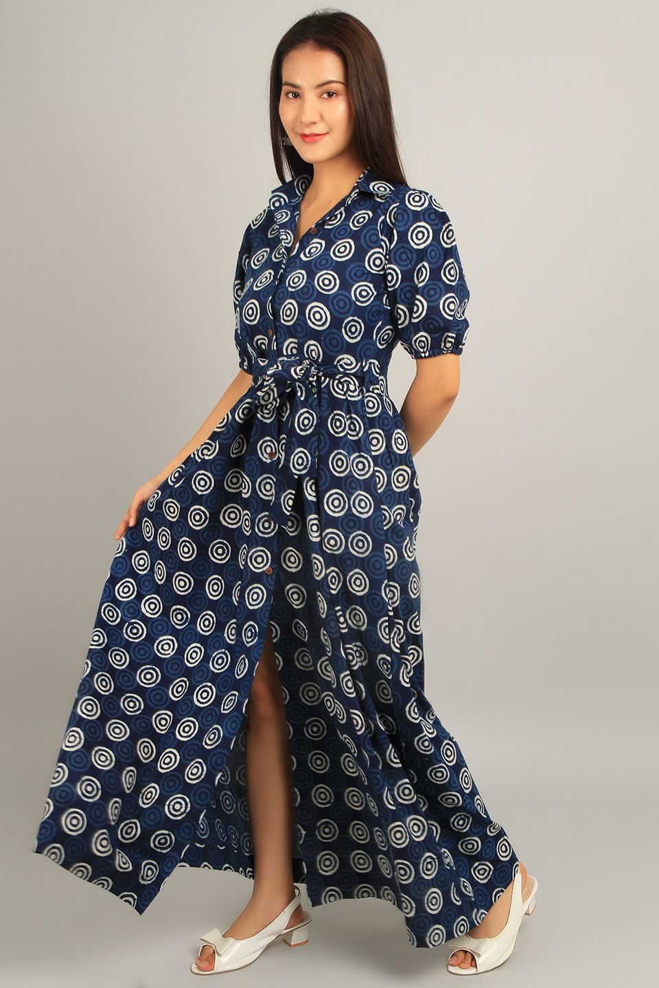 Indigo Blue Cotton Midi Dress