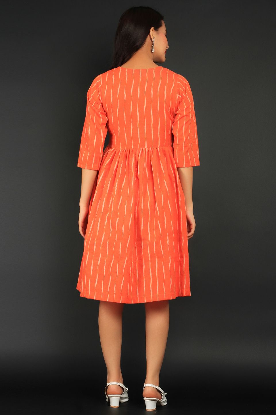 Ikat Orange Cotton Midi Dress