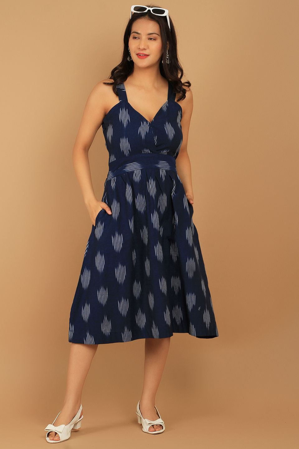 Ikat Blue Cotton Midi Dress