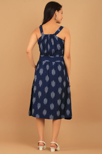 Ikat Blue Cotton Midi Dress