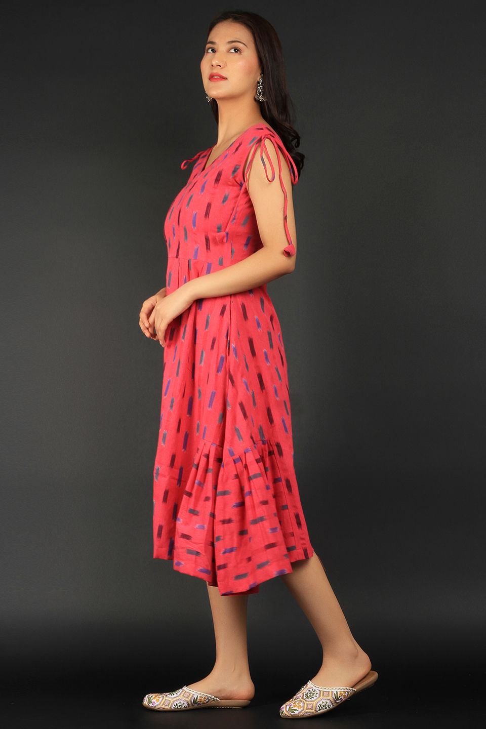 Ikat Red Cotton Midi Dress