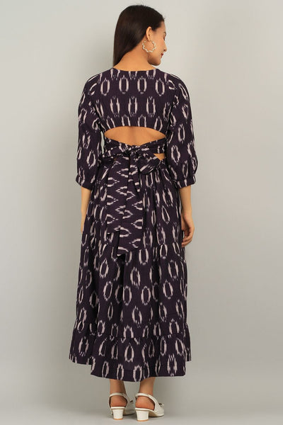 Ikat Purple Cotton Midi Dress