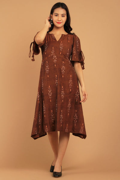 Ikat Brown Cotton Midi Dress