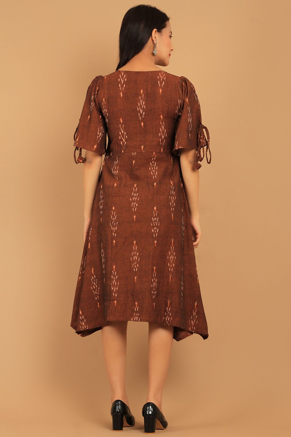 Ikat Brown Cotton Midi Dress