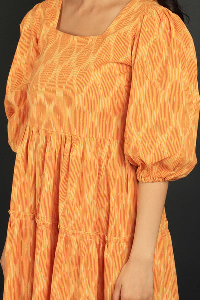 Ikat Yellow Cotton Midi Dress