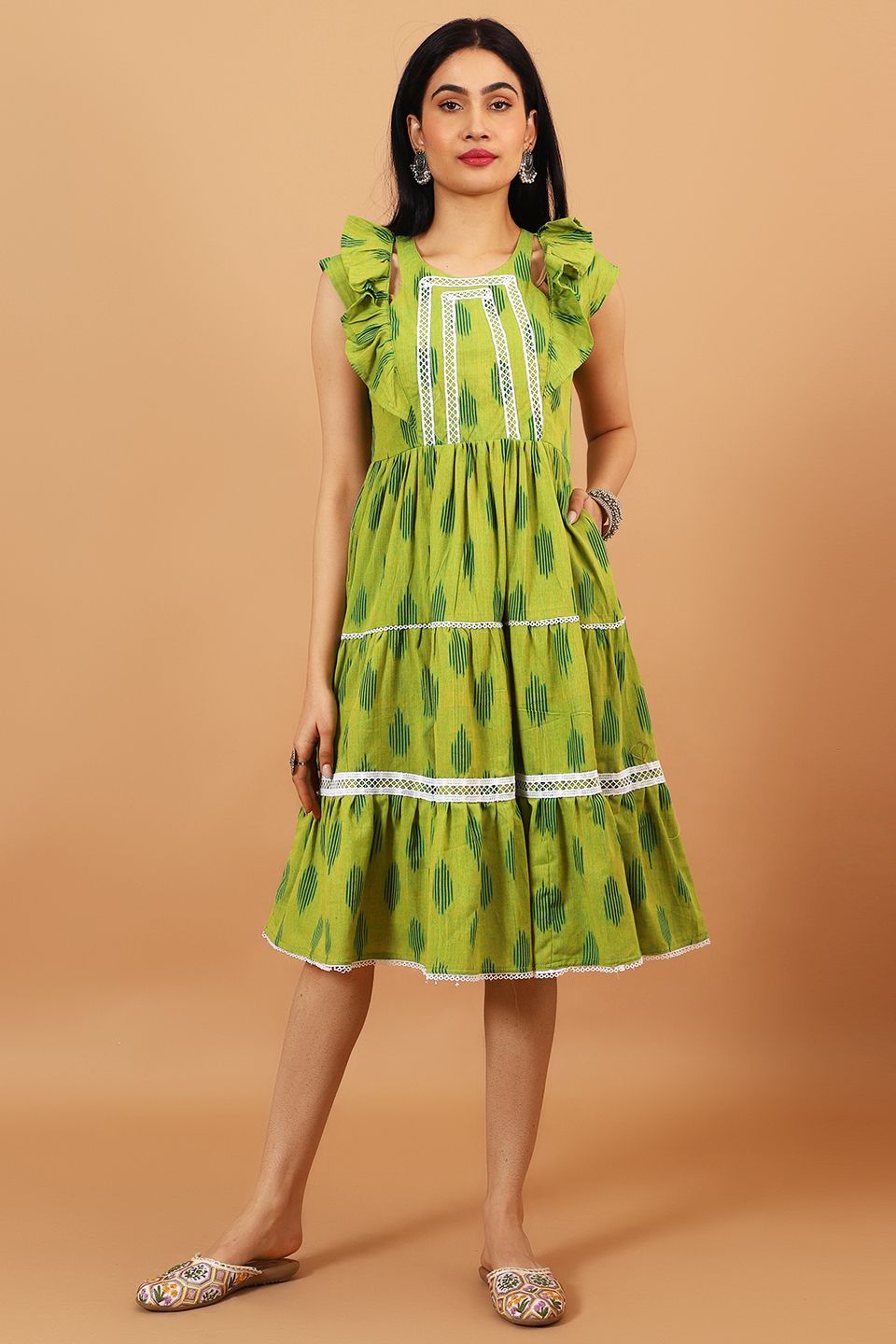 Ikat-Green-Cotton-Midi-Dress-DS302