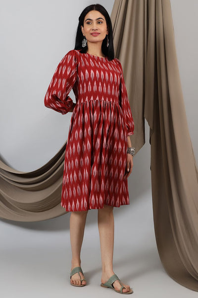 Ikat-Red-Cotton-Midi-Dress-DS317