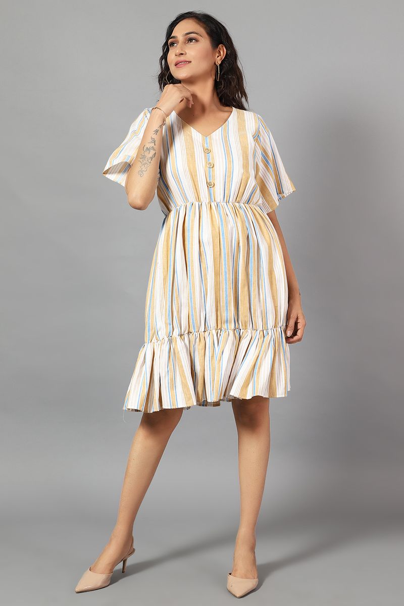 Cotton Linen Midi Multicolored Dress