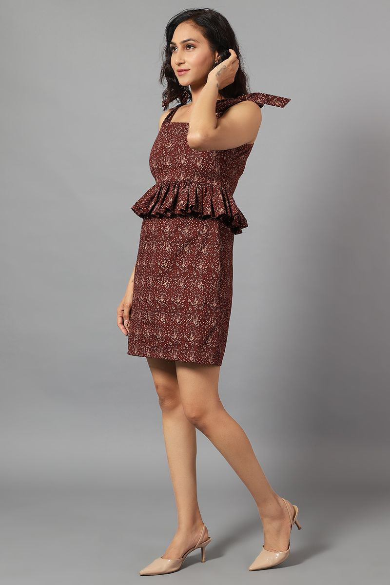 100% Cotton Mini Brown Dress