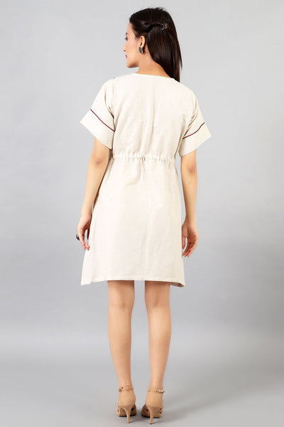 Cotton Linen Midi Beige Dress