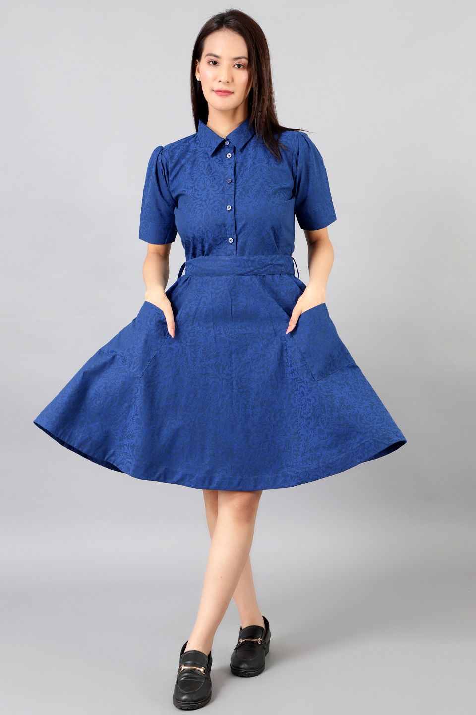 Cotton Linen Mini Blue Dress